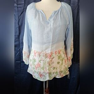 NWT Zac & Rachel Lightweight Mixed Print Poet Top Plus Size 2X